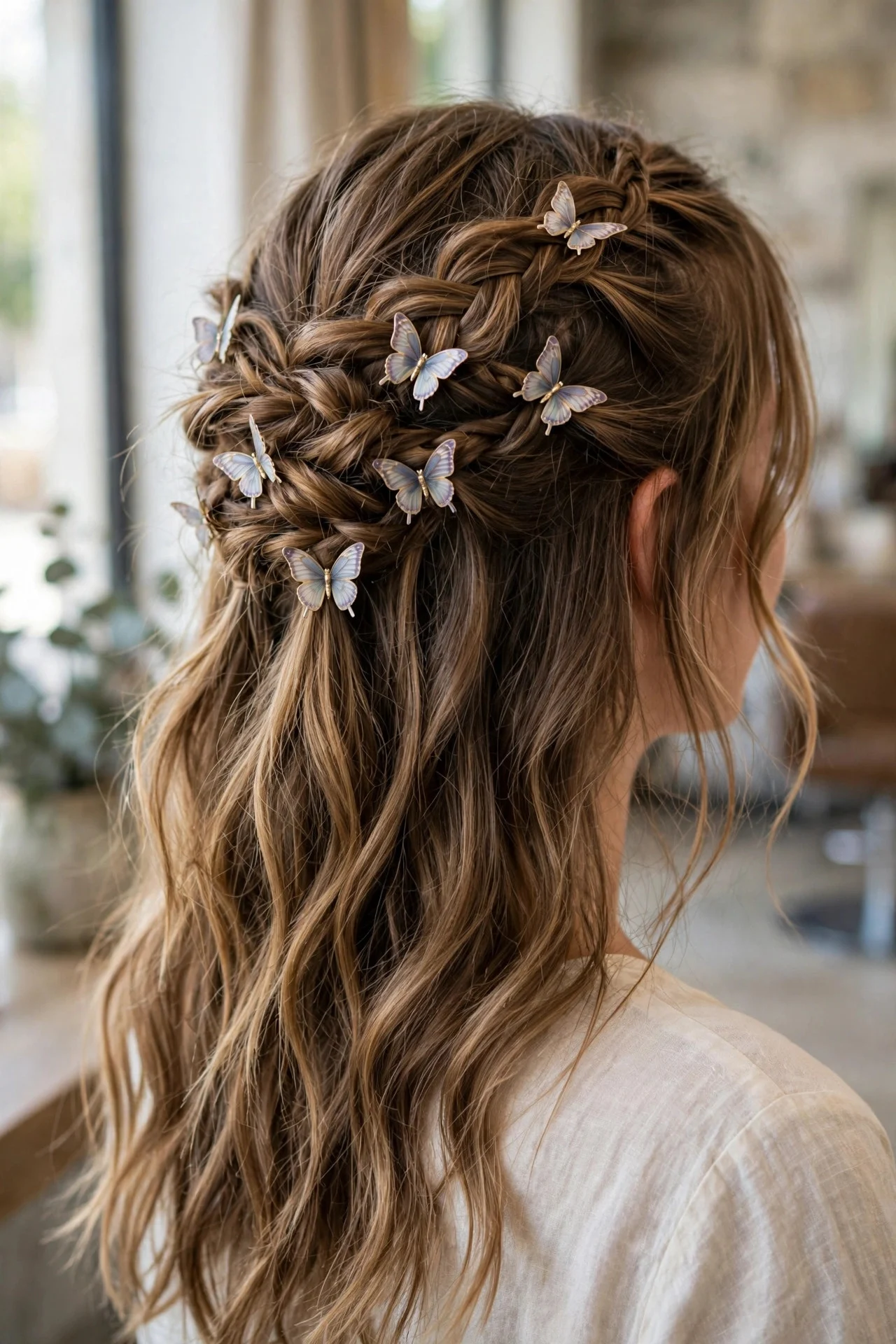 Half-Up Boho Braids with Butterfly Clips