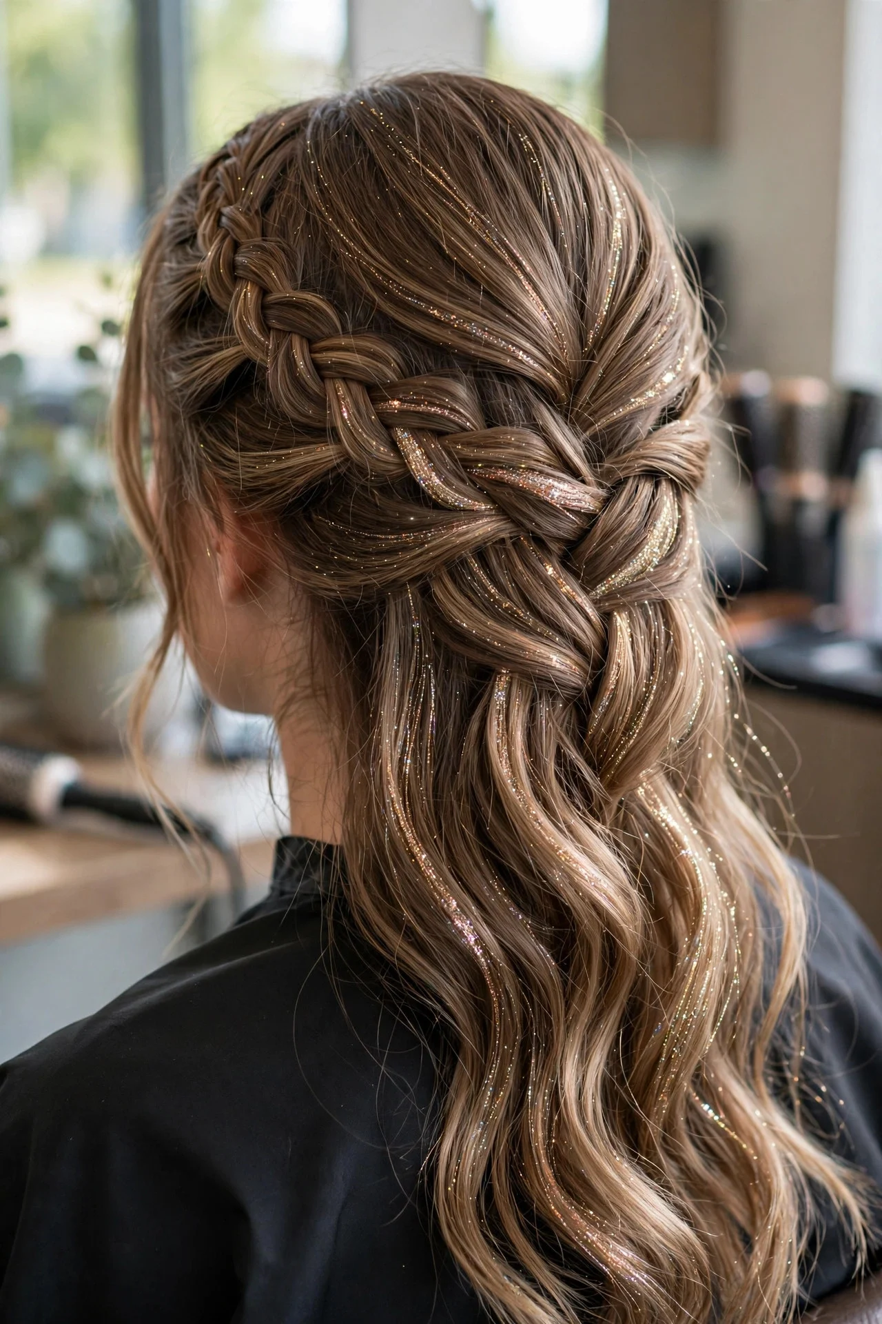 Waterfall Braid with Glitter Highlights