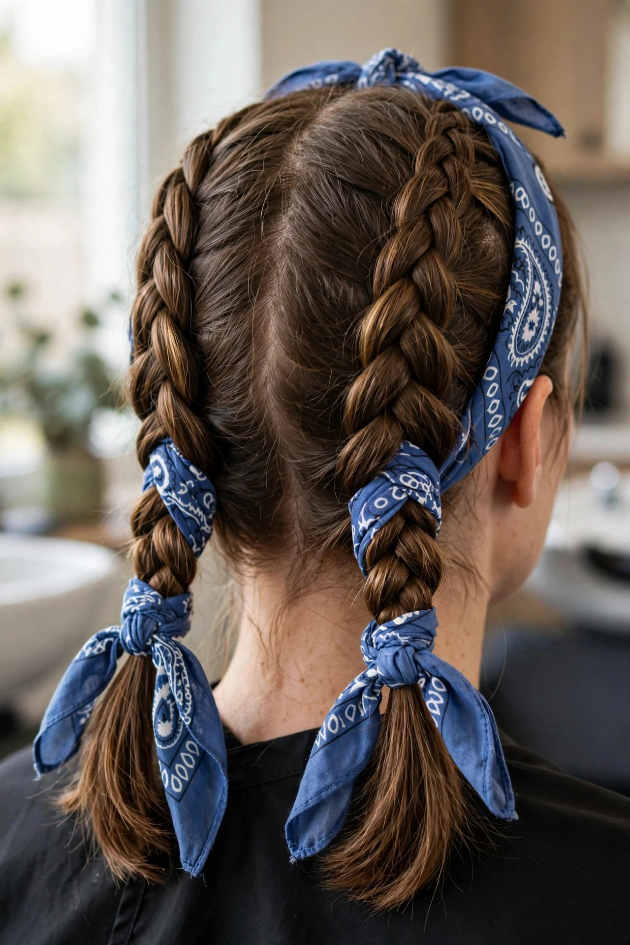 French Braid Pigtails with Bandana