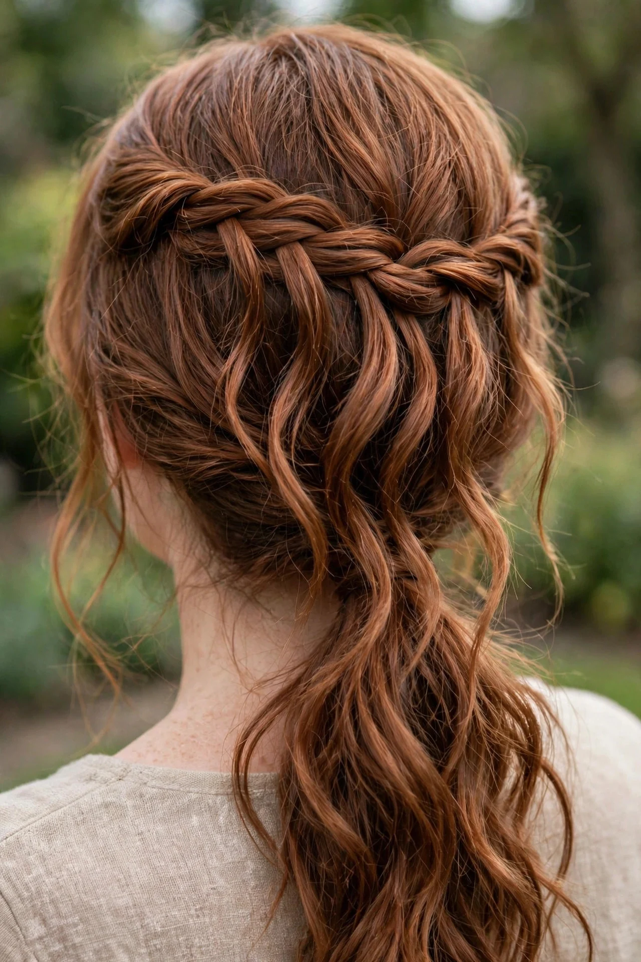Waterfall Braid into Ponytail