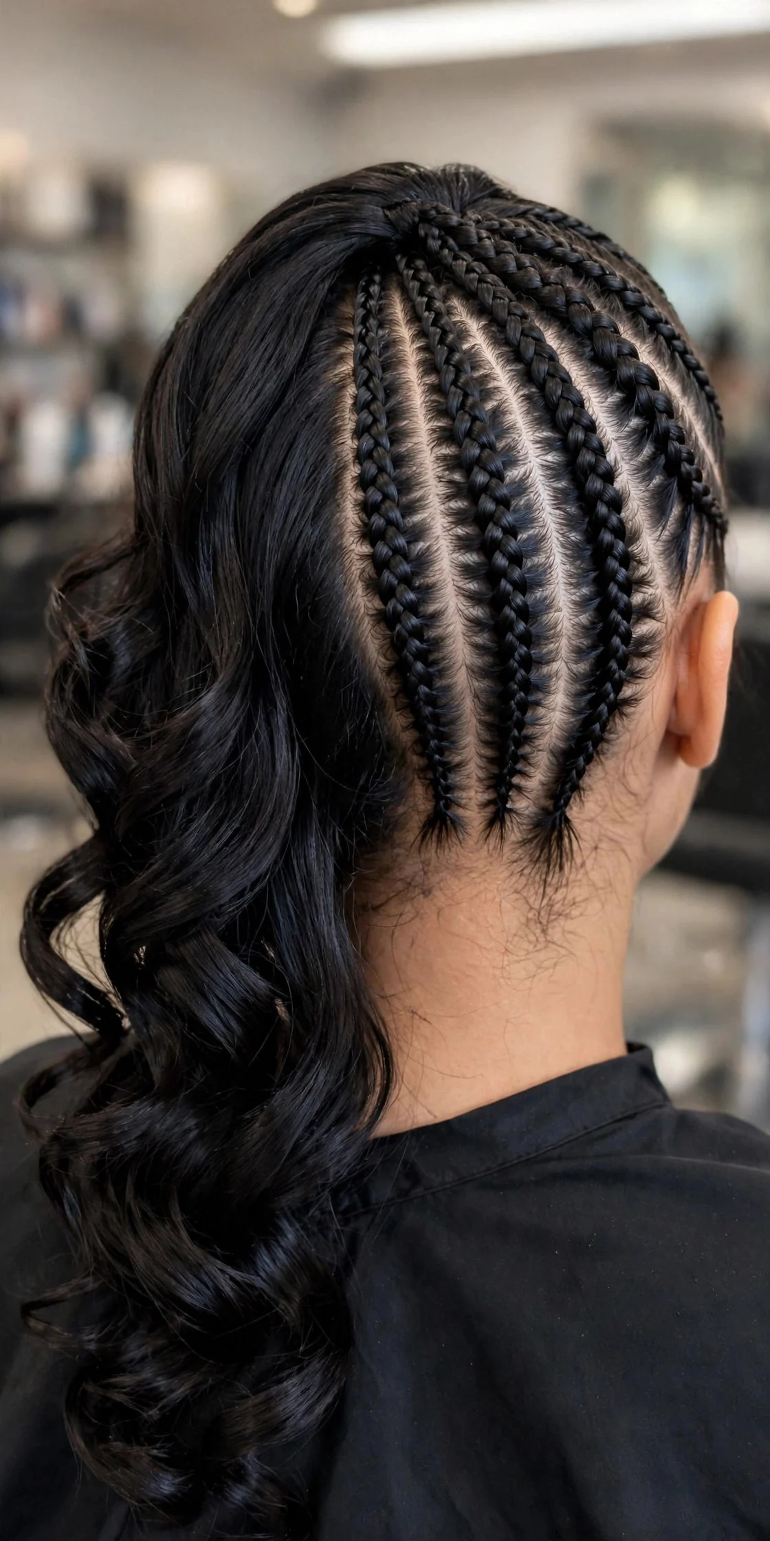 Half-Up Stitch Braids with Loose Curls