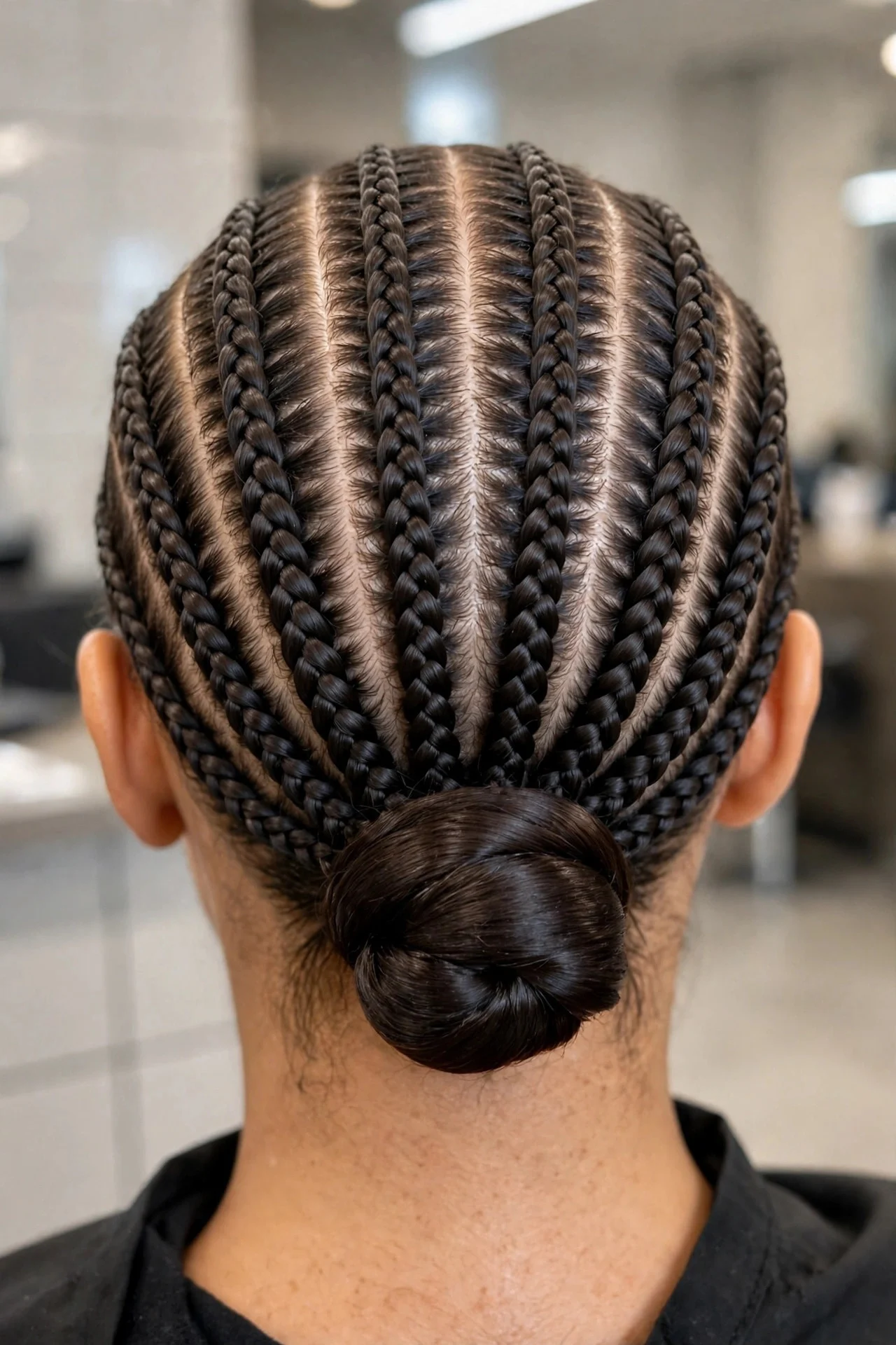 Stitch Braids into a Low Sleek Bun