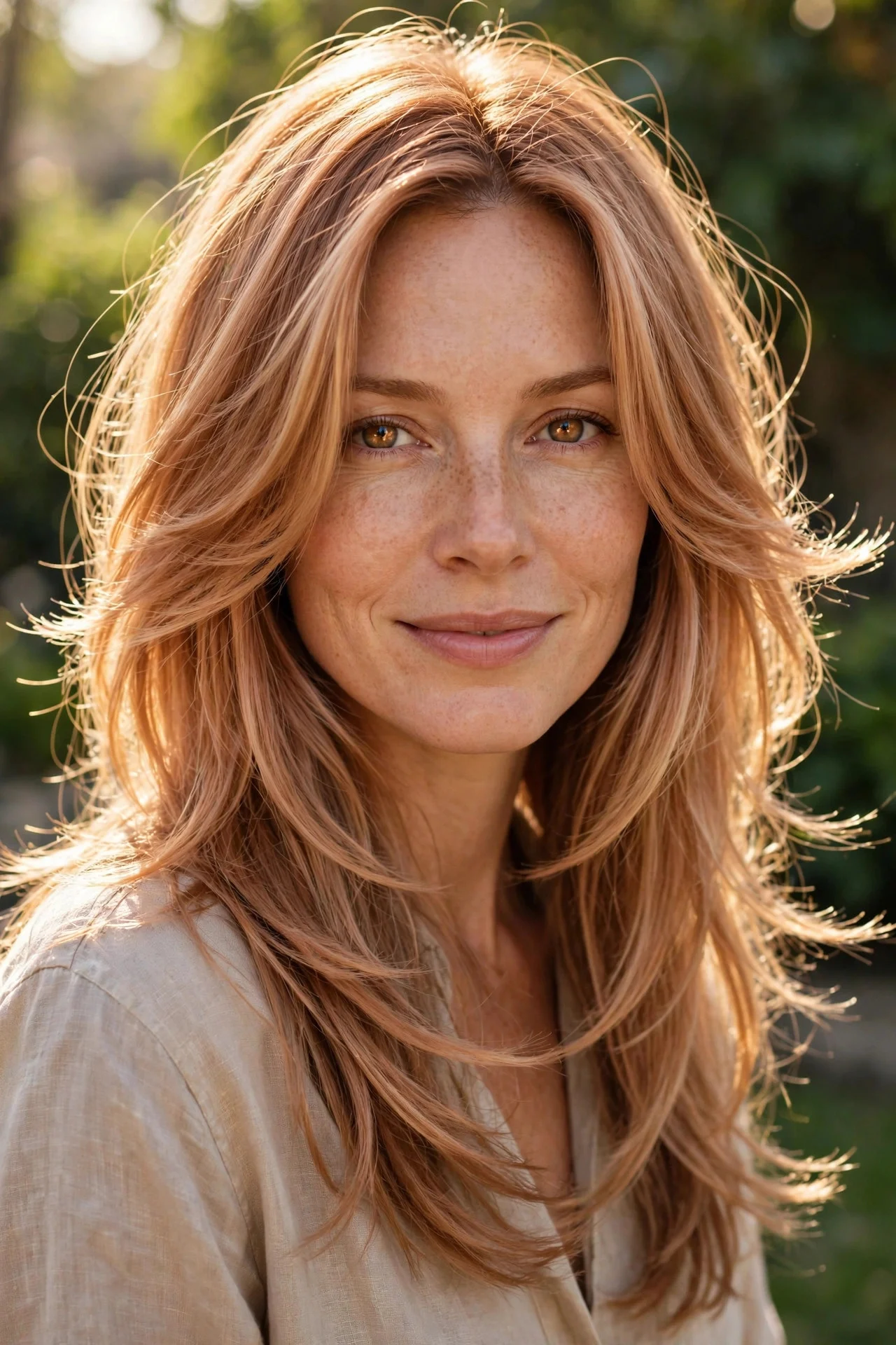 Soft Copper on Long Layers hair