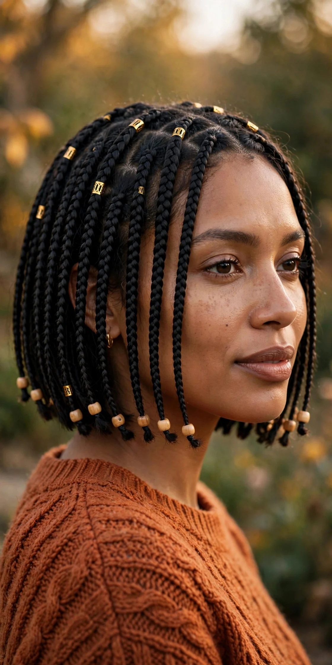Knotless Bob with Beads and Gold Cuffs