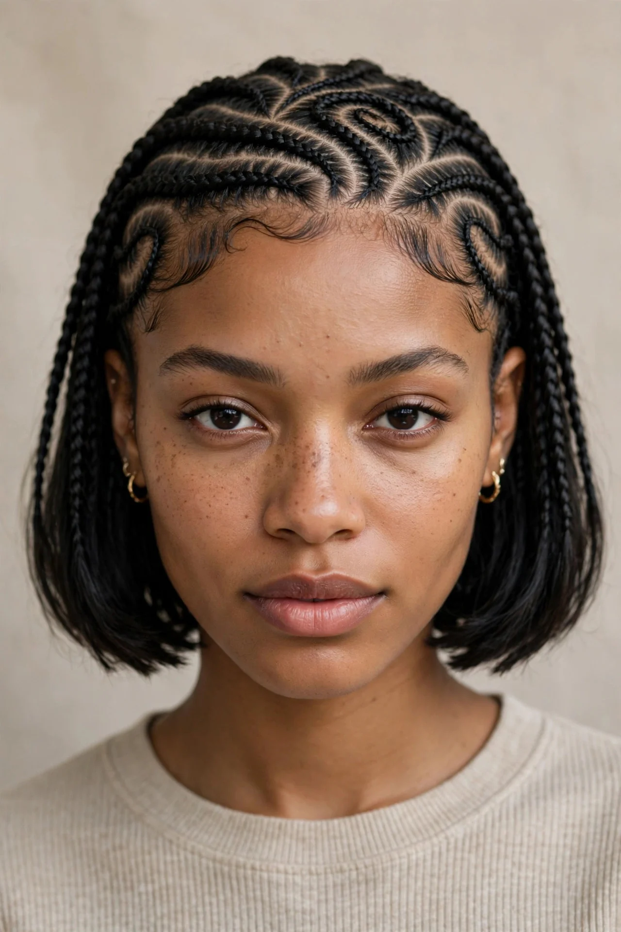 Feed-In Cornrow Crown with Knotless Bob Ends