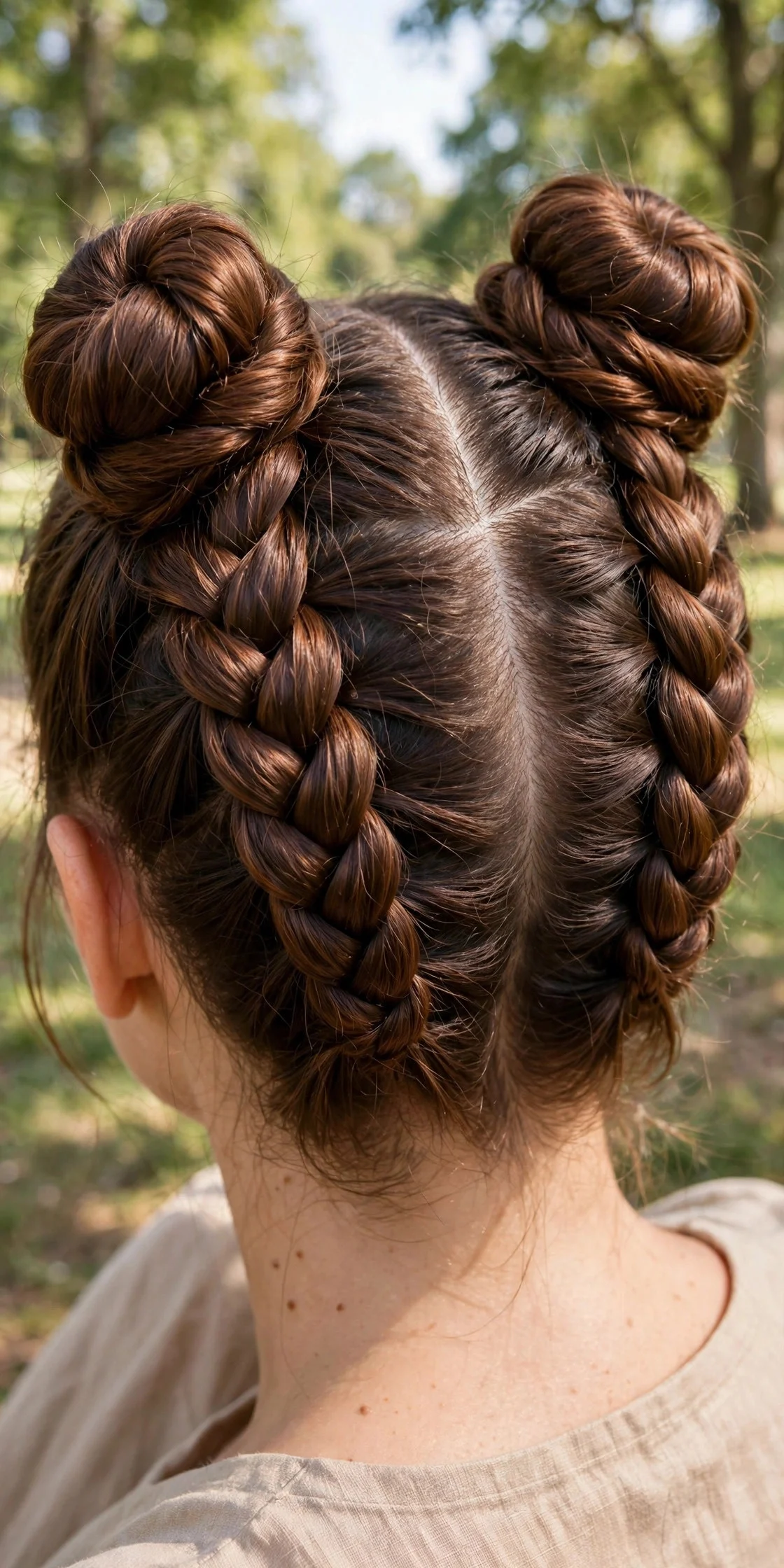 Classic Dutch Braid Space Buns