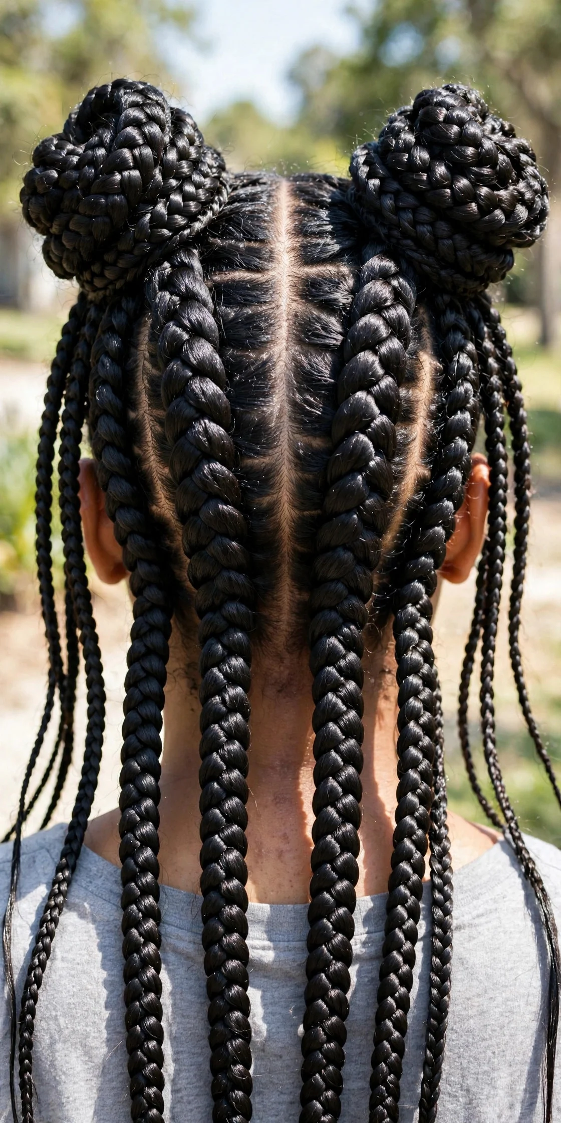 Box Braid Space Buns
