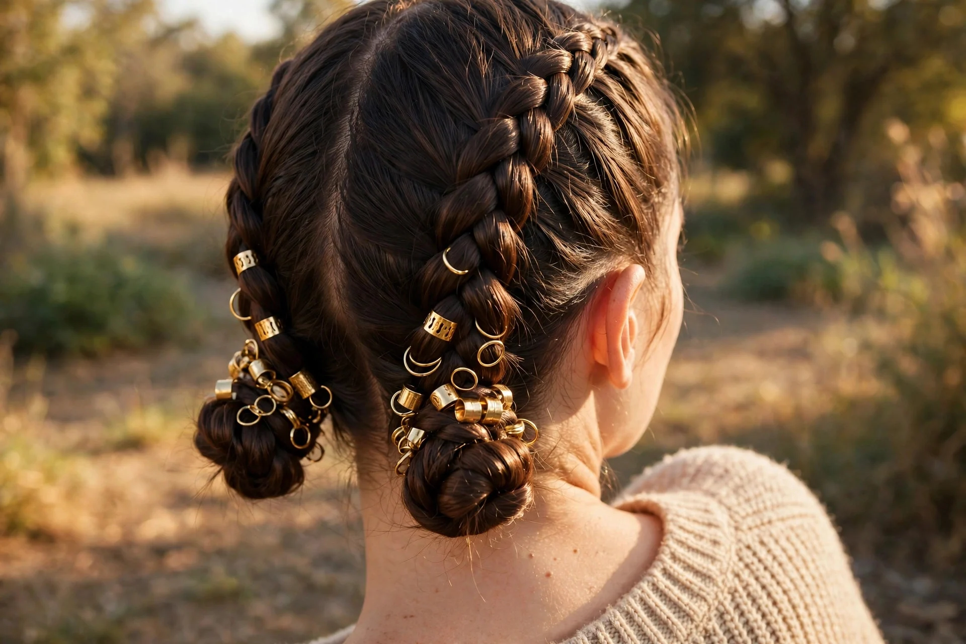 Braided Space Buns with Hair Rings