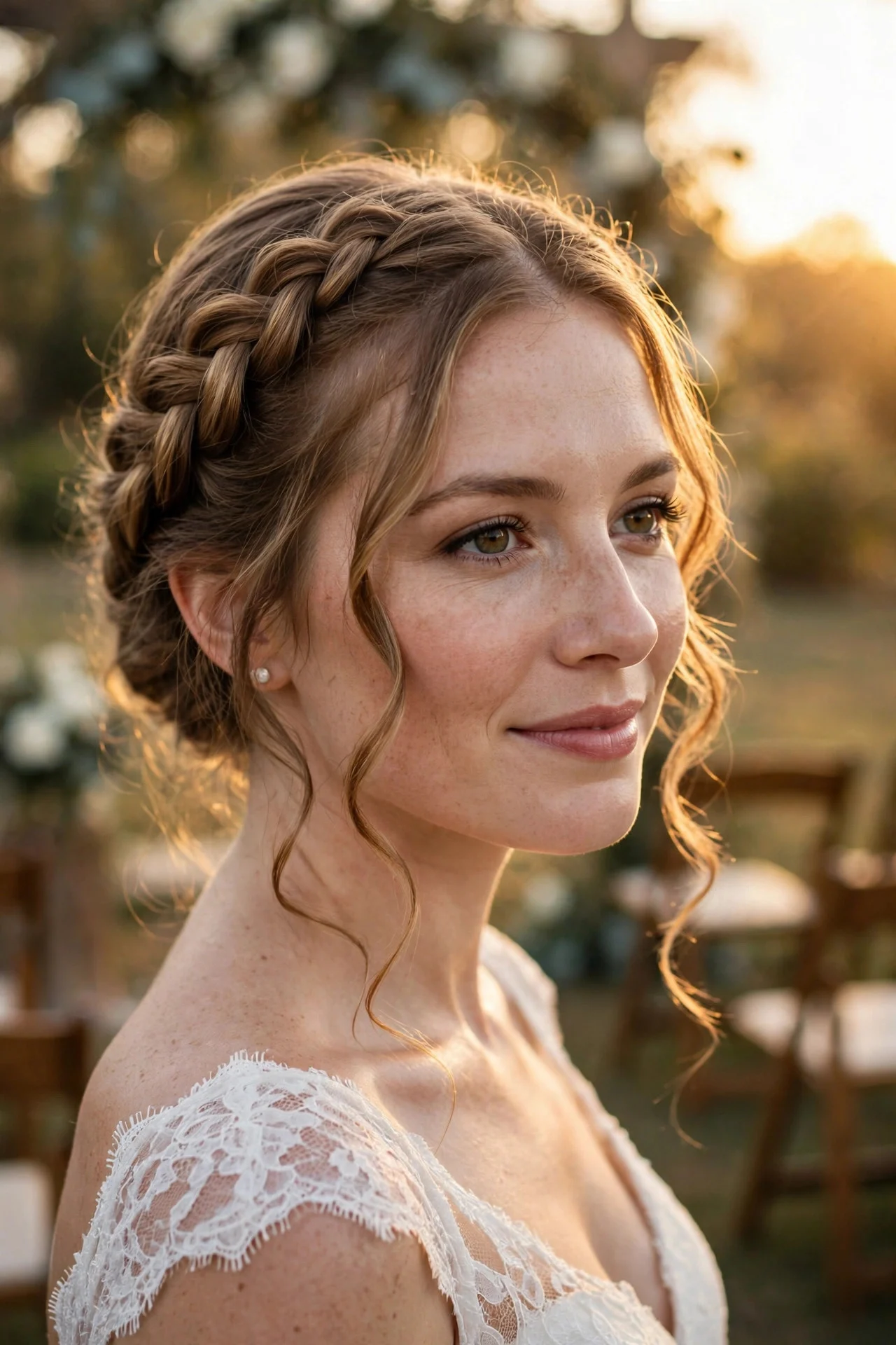 Soft Crown Braid with Face-Framing Curls