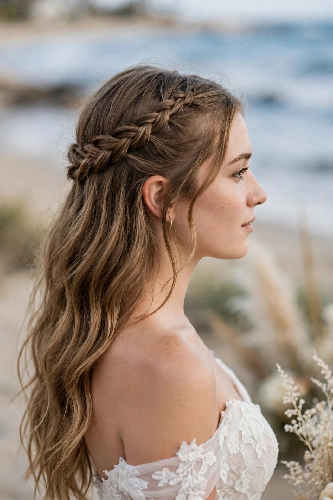 Half Crown Braid with Loose Waves