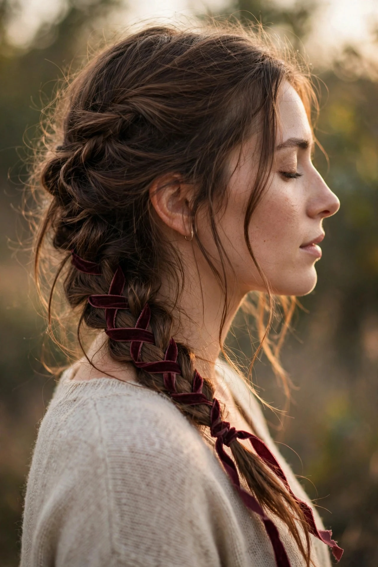 Messy Boho Braid with Ribbon Weave