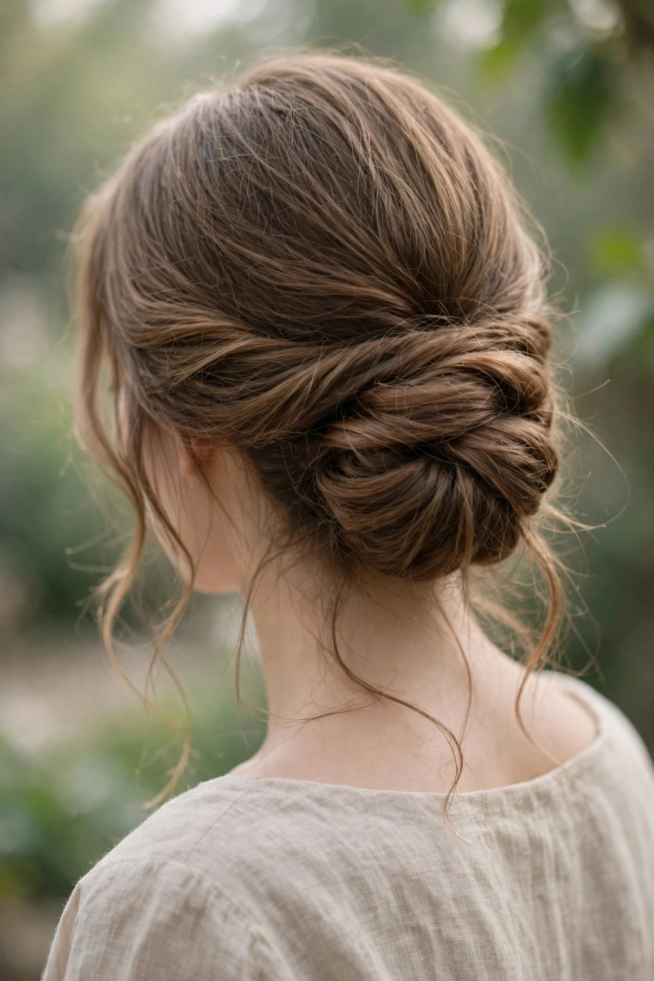 Soft Romantic Low Chignon with Loose Tendrils