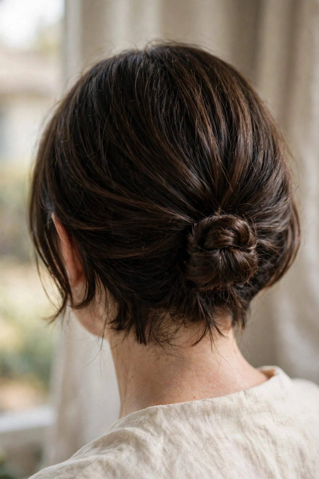 Low Knotted Chignon for Short Hair
