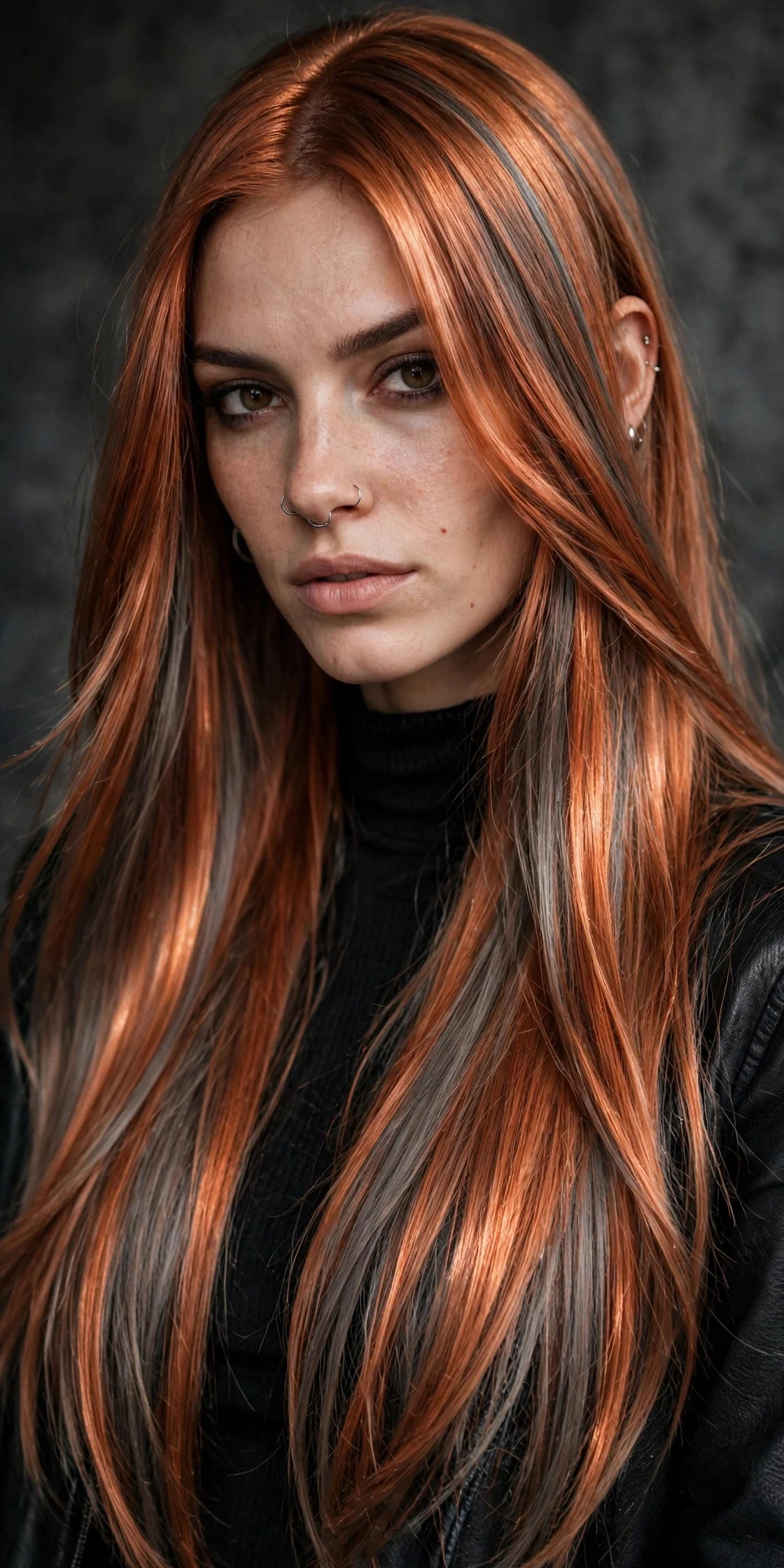 Molten Copper With Ash Lowlights hair