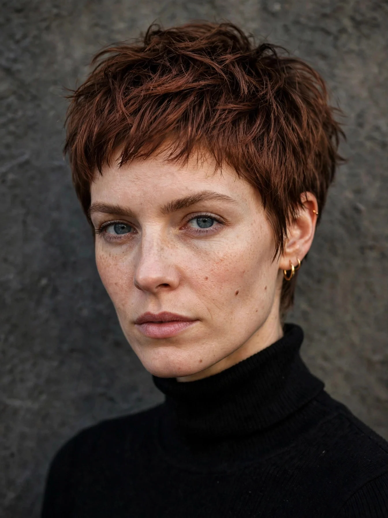 Dark Patina Copper on Short Hair hair