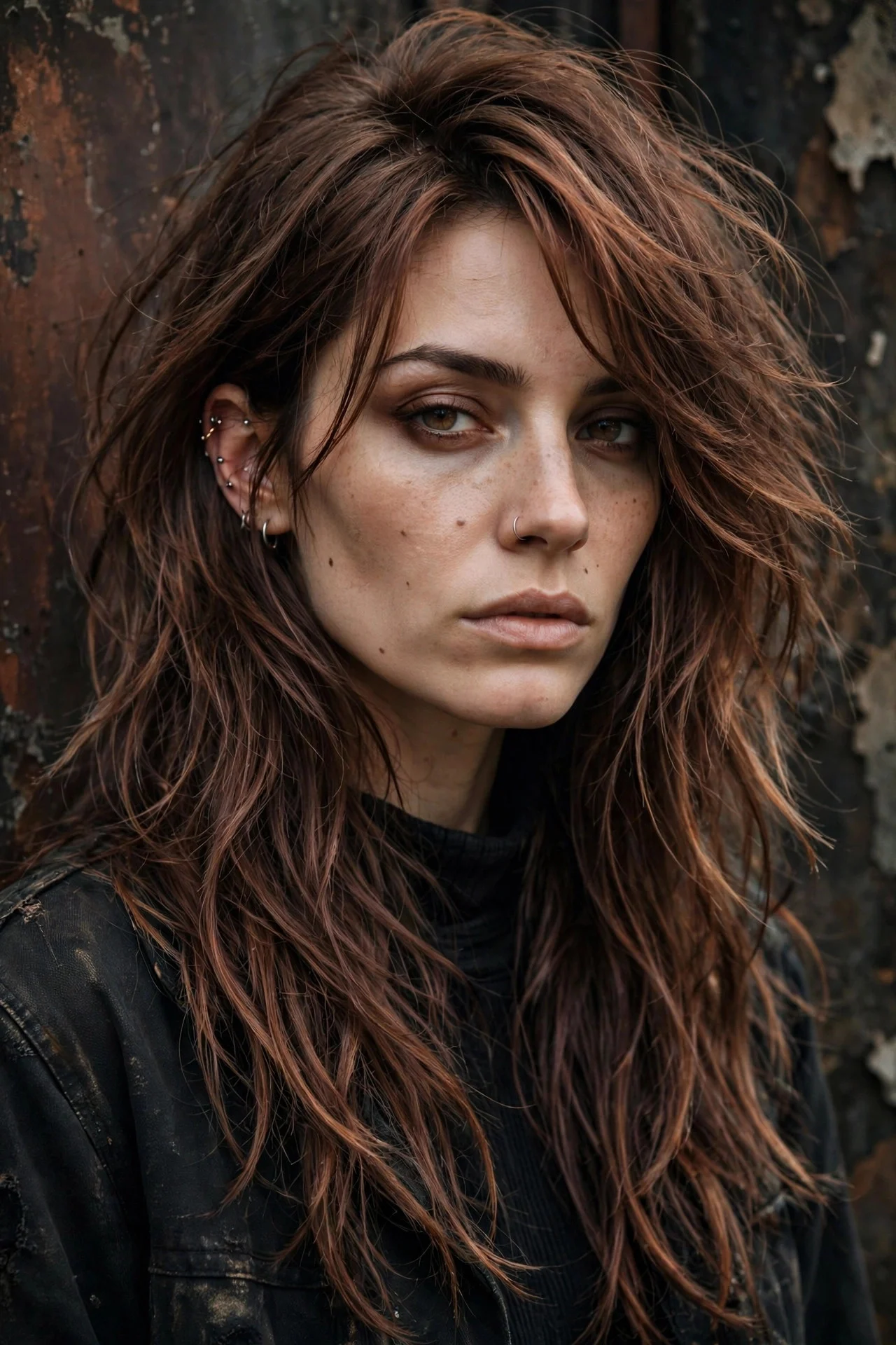 Oxidized Copper on Long Layers hair