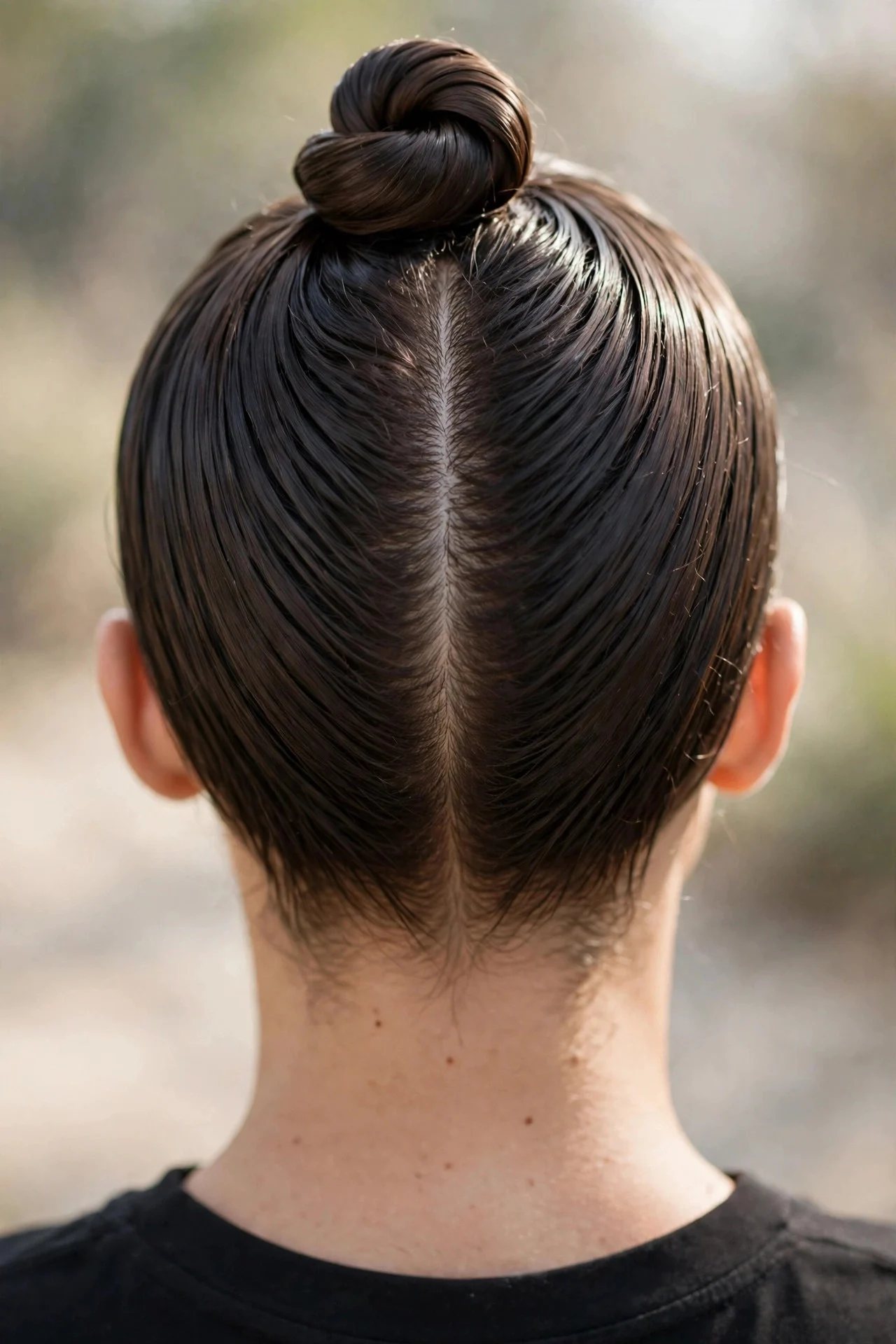 Middle-Part Sleek Top Knot