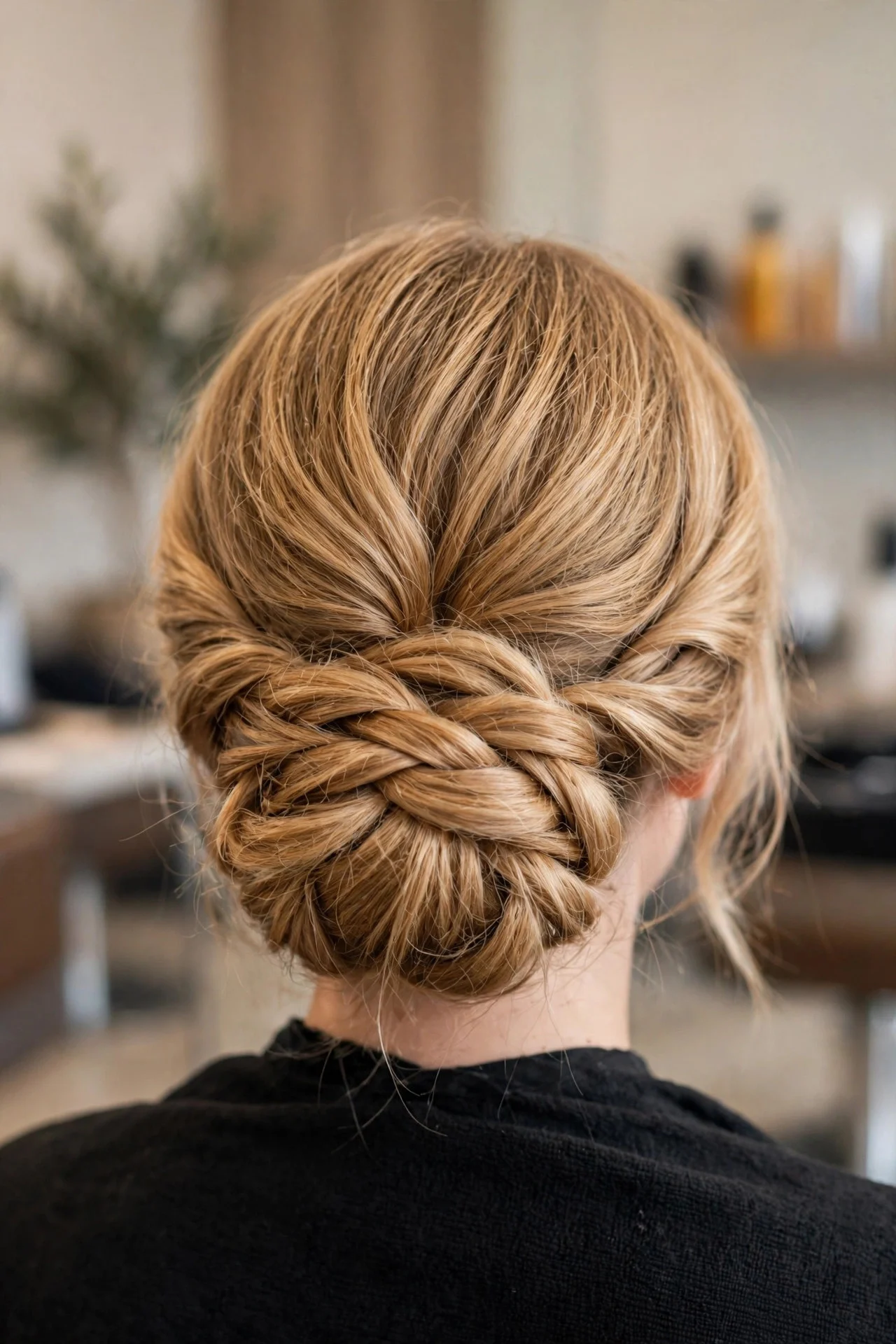 Braided Low Bun with a Wrapped Plait