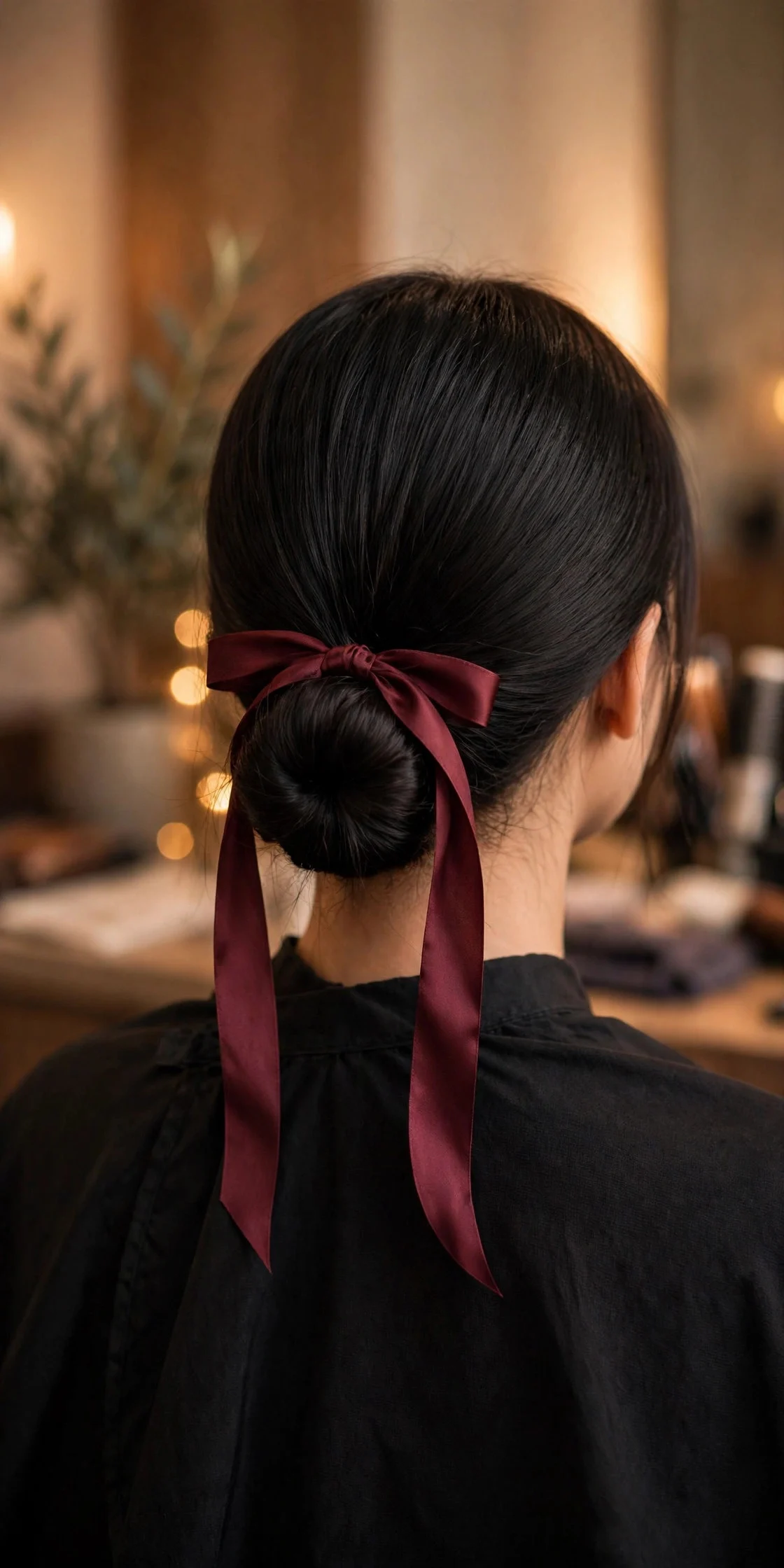 Low Bun with a Silk Ribbon