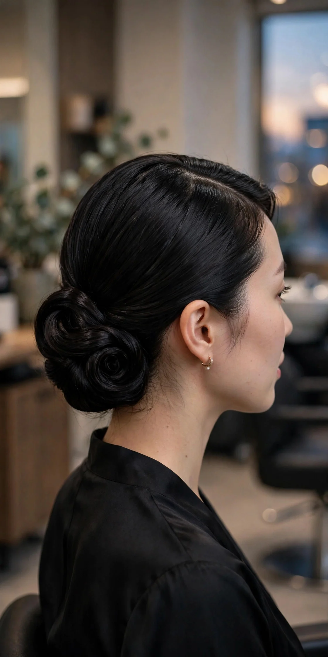 Elegant Swirled Bun with a Side Part