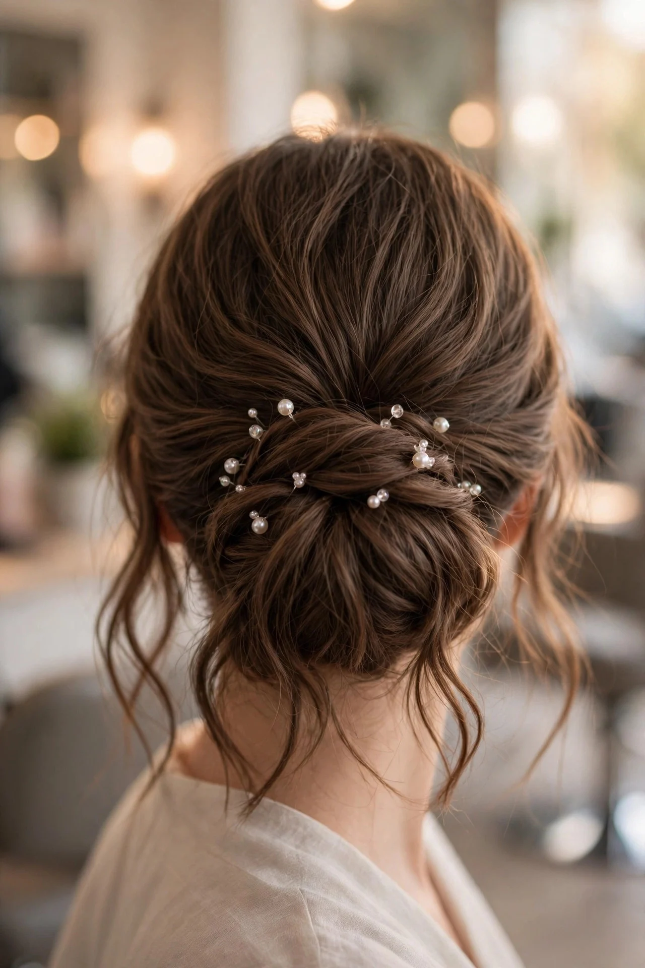 Low Bun with Pearl Pins
