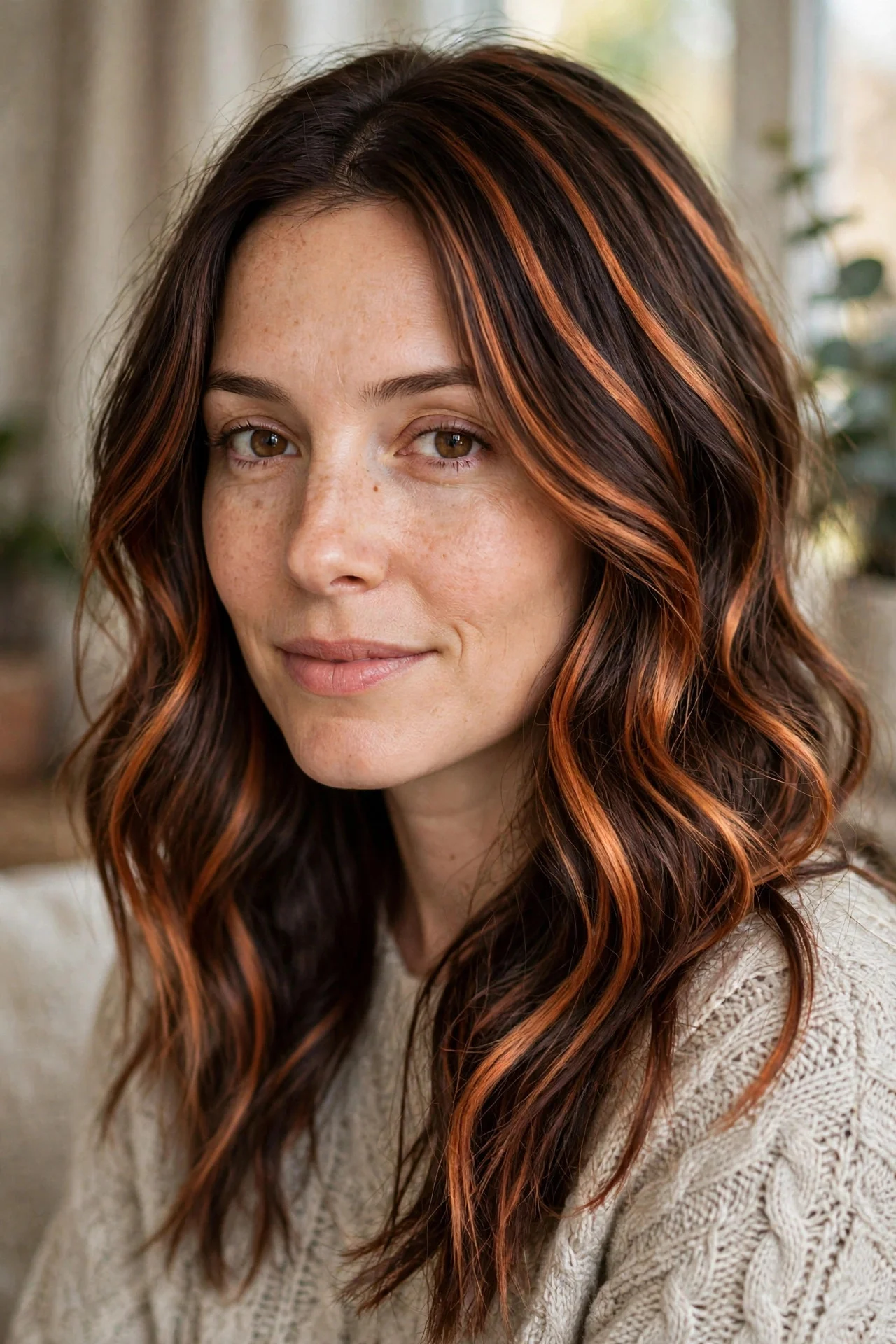 Copper Balayage on a Dark Base hair