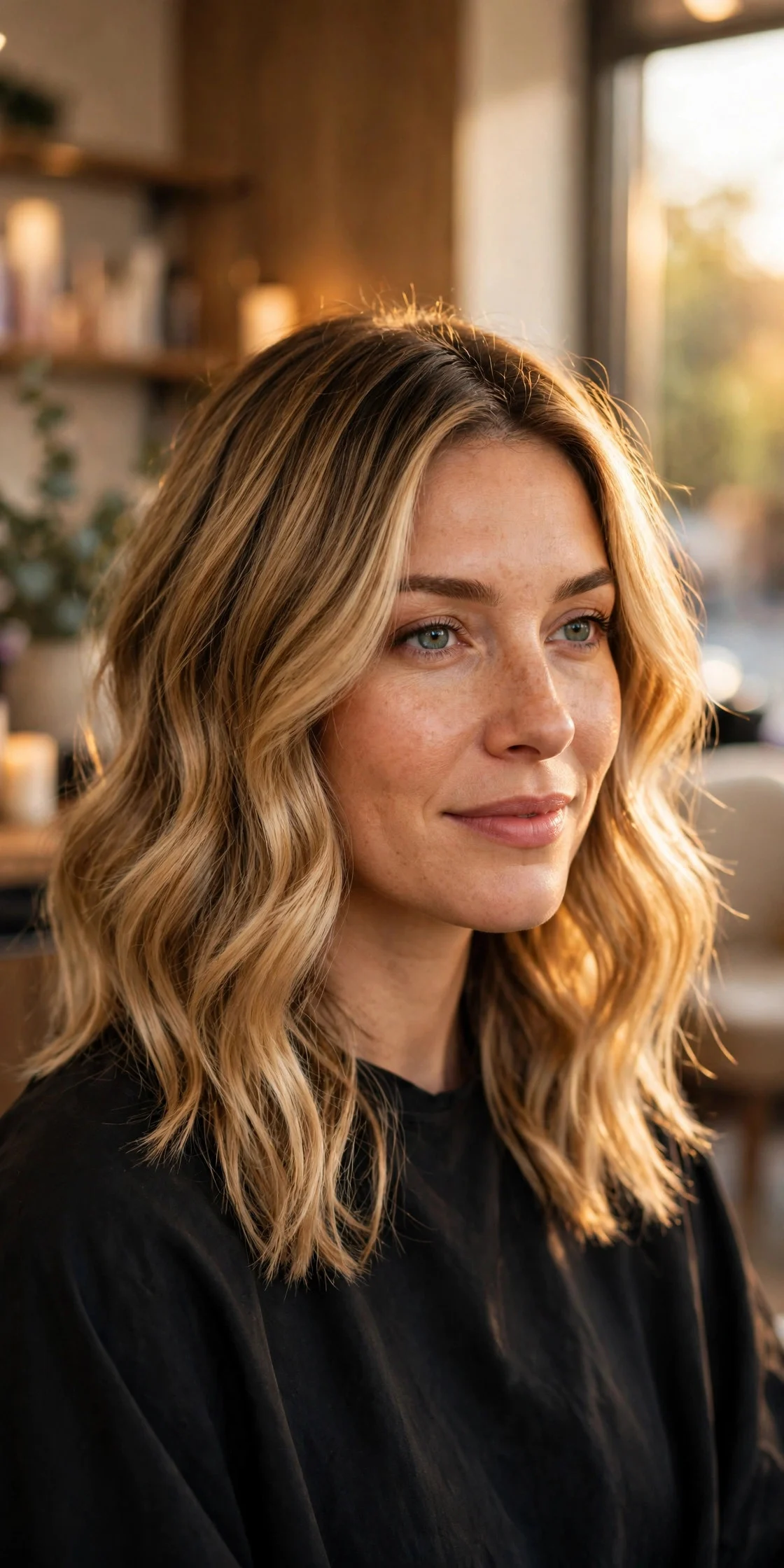 Warm Honey Blonde with a Root Shadow