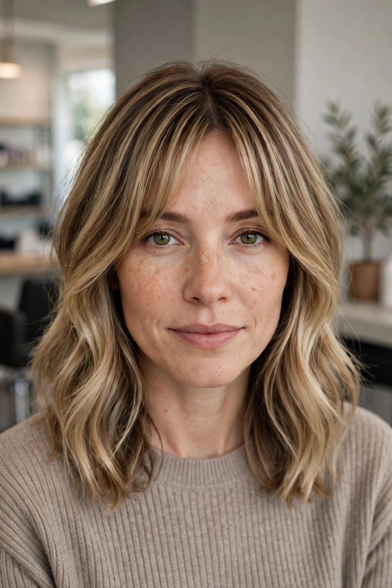 Bronde Lob with Curtain Bangs
