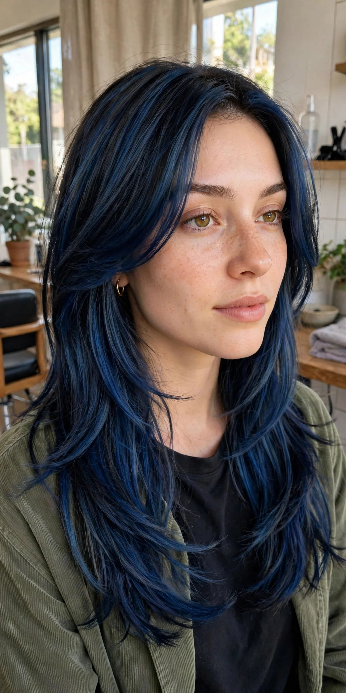 Blue Black Balayage on Long Layers