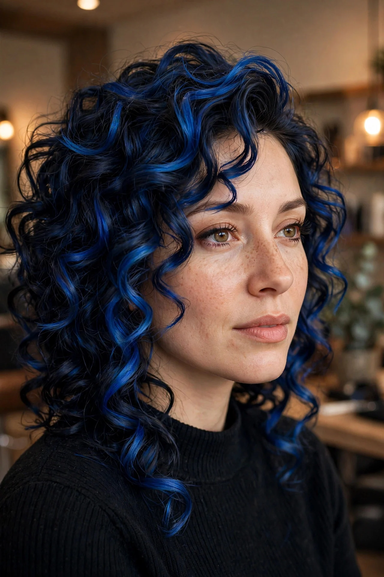 Dimensional Blue Black Curls