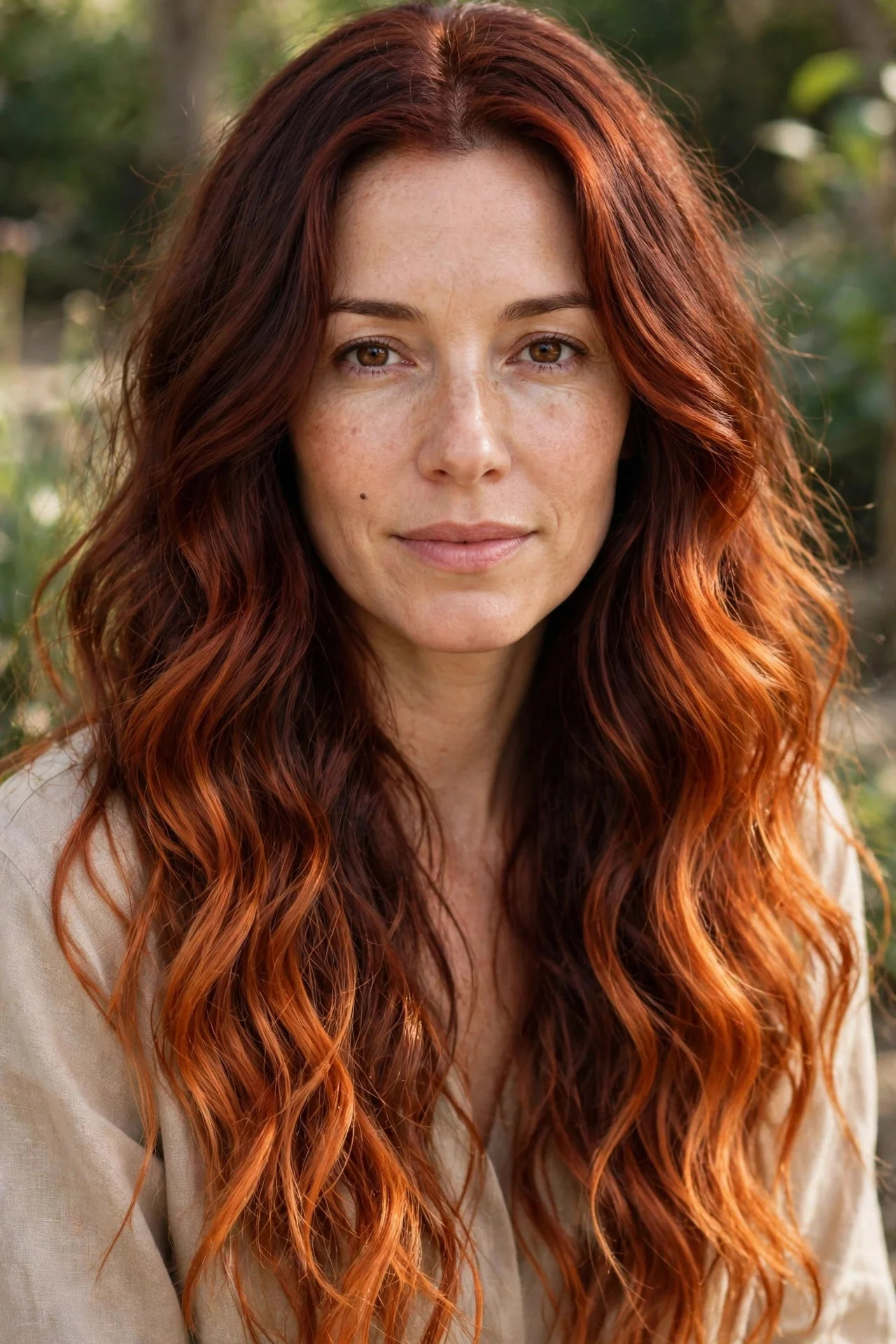 Deep Auburn Roots Melting Into Copper Ends hair
