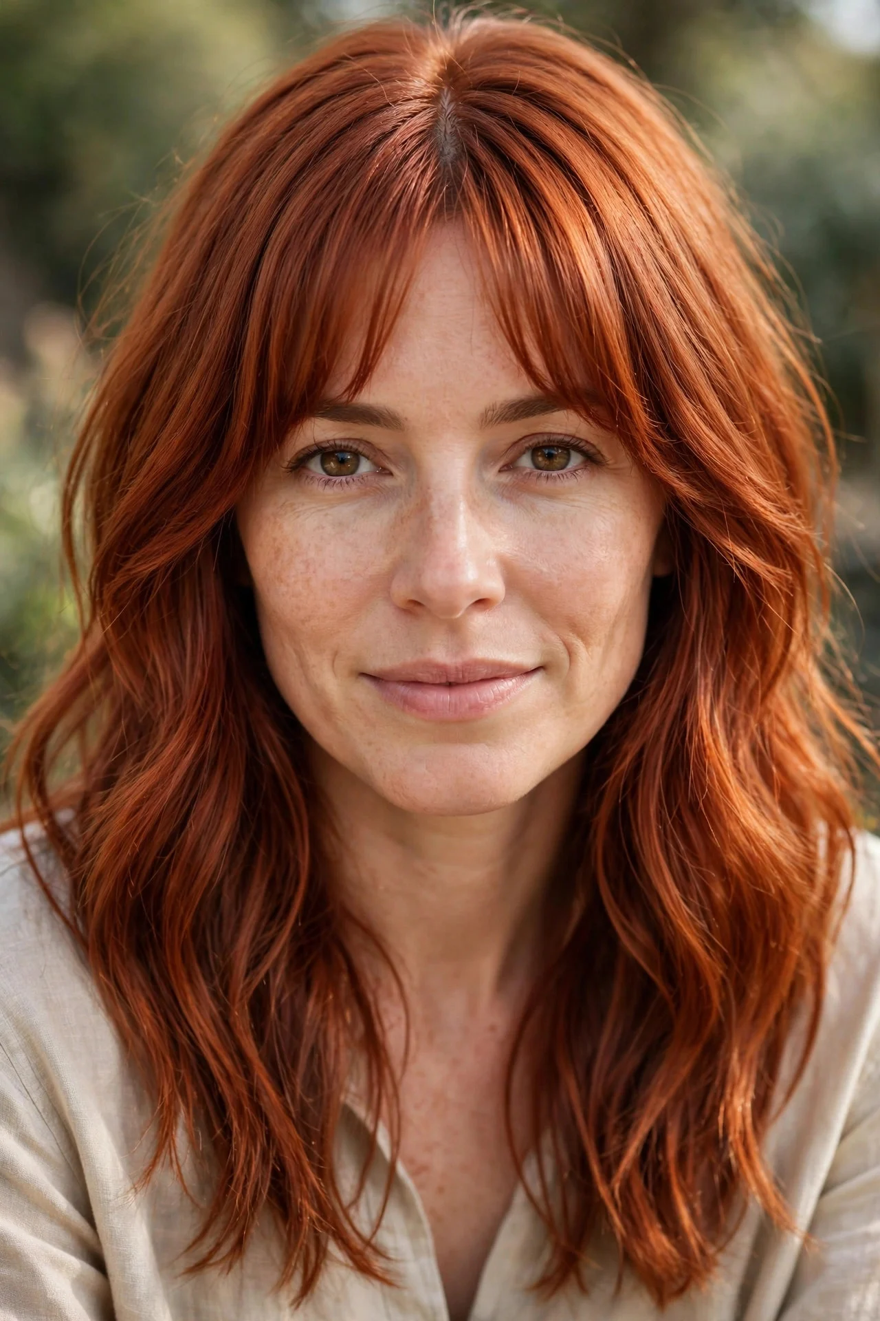 Auburn Copper With Curtain Bangs hair