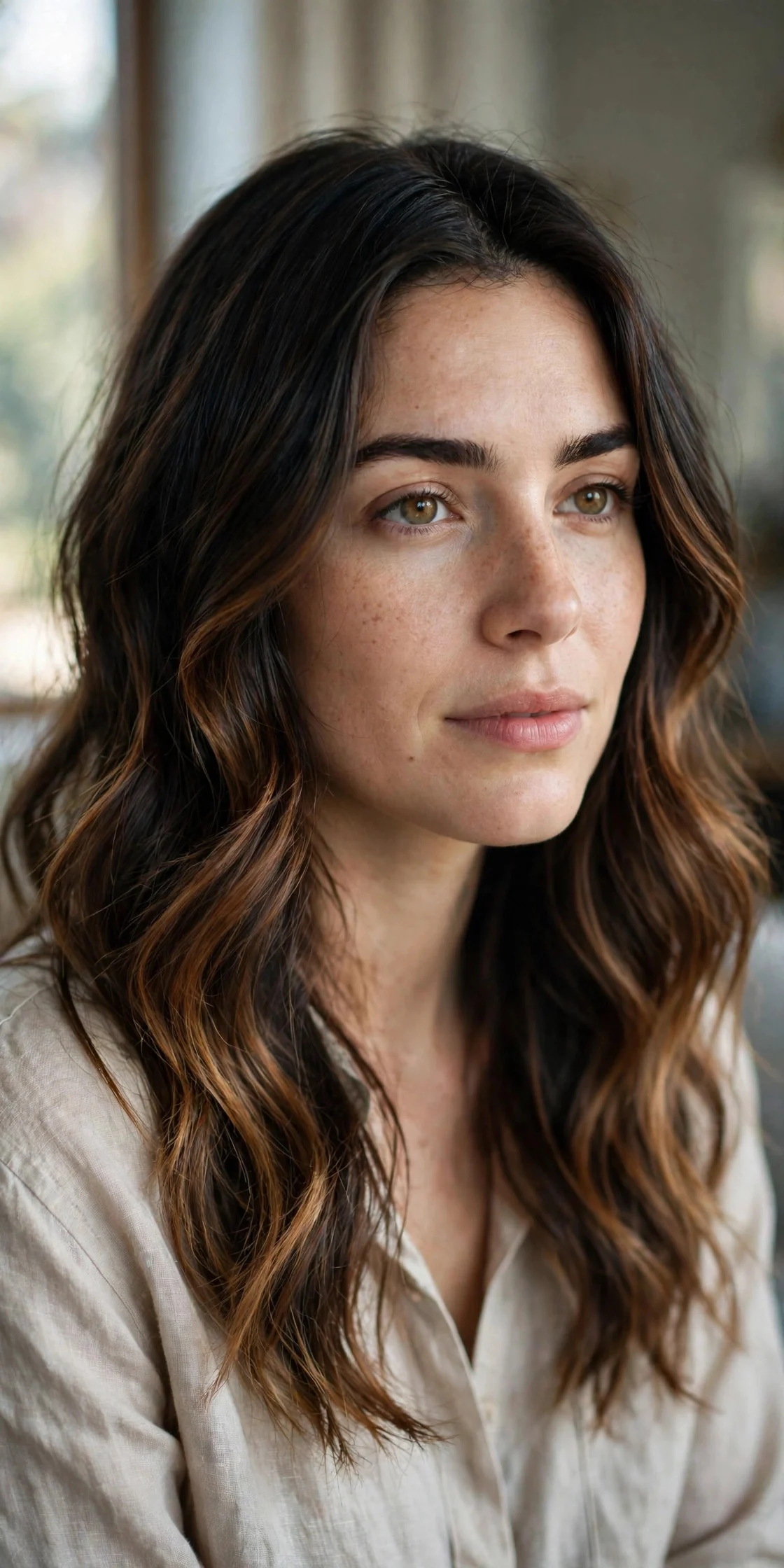 Cinnamon Balayage on Dark Brunette