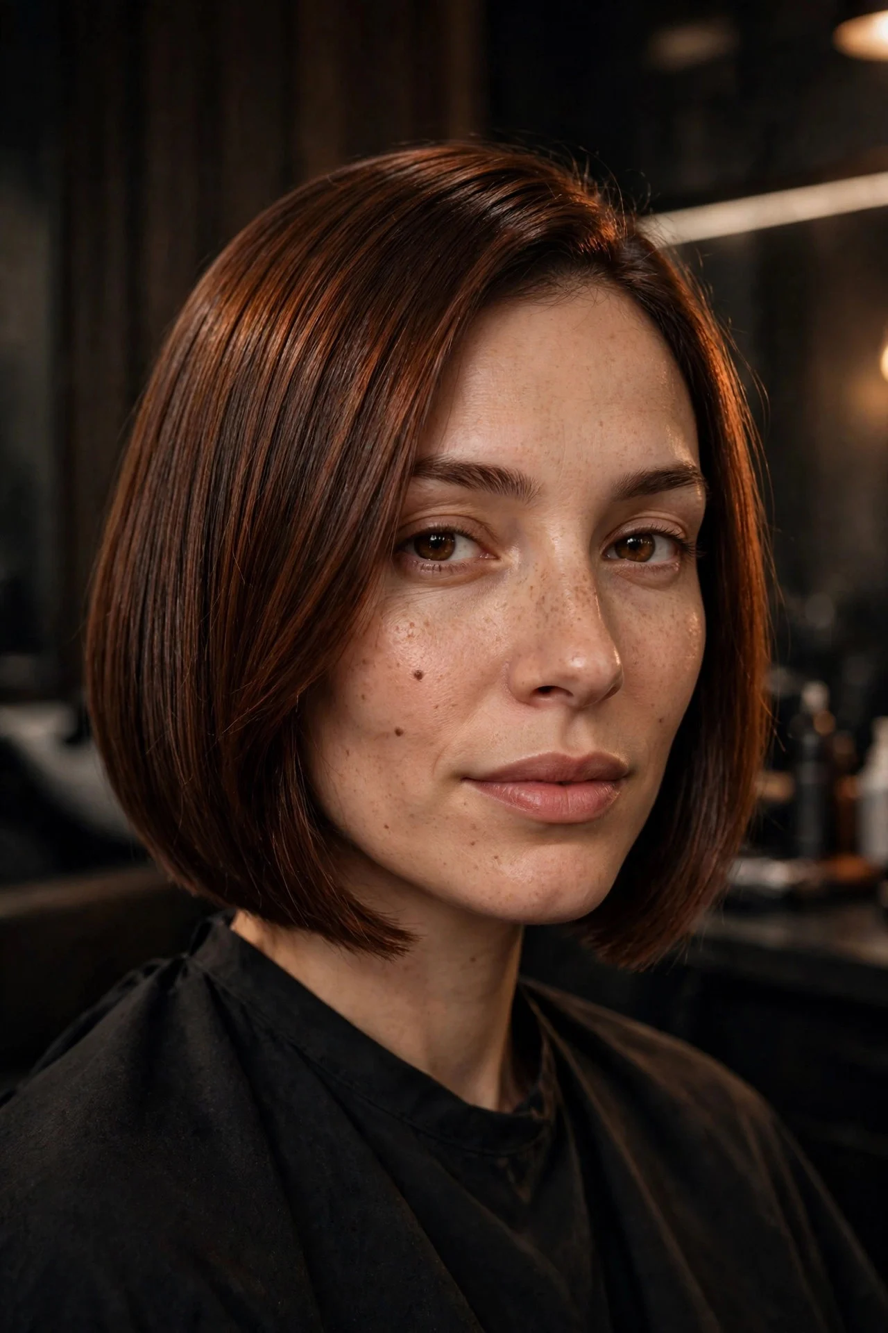 Deep Cinnamon Espresso Gloss on a Sleek Bob