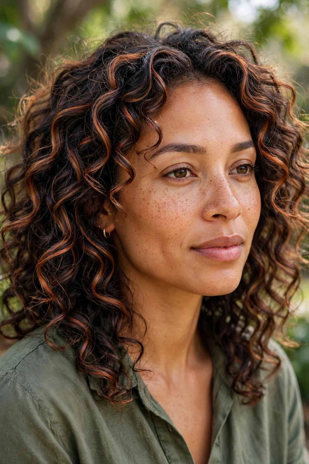 Cinnamon Highlights on Curly Hair