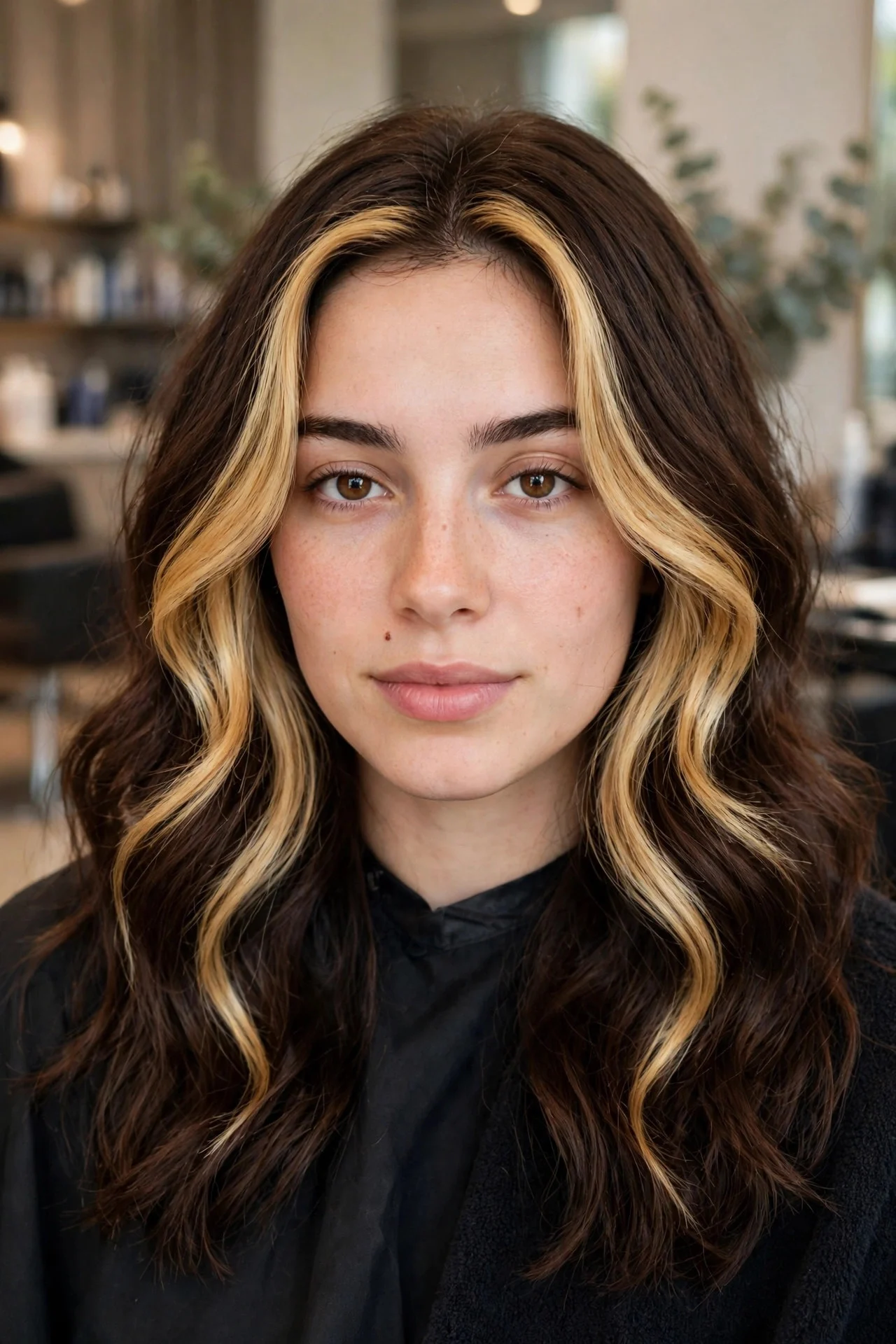 Golden Blonde Face Frame on Deep Brown