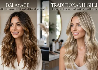 Comparison of balayage and highlights hair color techniques