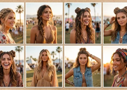 Coachella hairstyles featuring braids, space buns and loose festival waves