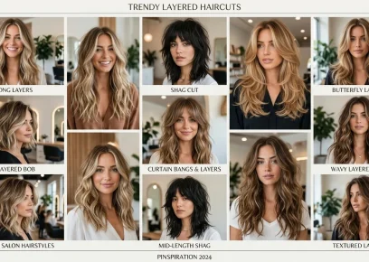 Layered haircuts collage with trendy styles for every hair type