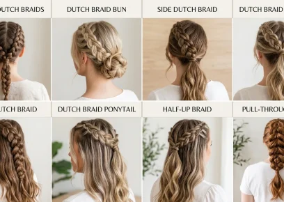 Dutch braid hairstyles collage with different braided styles
