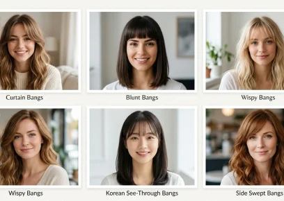 Different types of bangs styles collage for women
