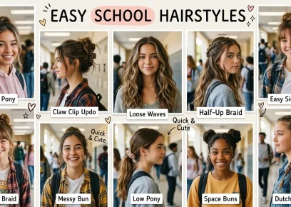 Easy school hairstyles collage with quick everyday hair ideas