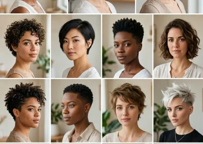 Short cropped hairstyles collage with modern clean haircut ideas