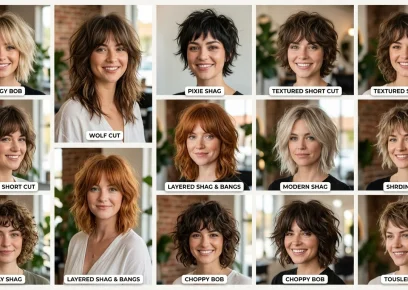 Short shaggy hairstyles collage with modern layered cuts