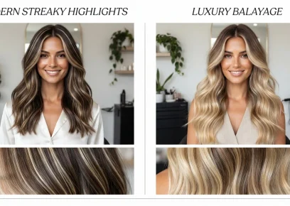Modern streaky highlights compared with balayage hair color