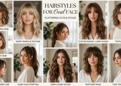 Hairstyles for oval face shape collage with different haircut ideas