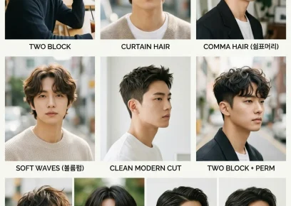 Korean hairstyles for men collage with modern natural haircut styles