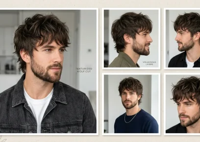 Wolf cut hairstyles for men showing textured layered modern haircut styles