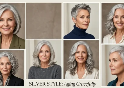 Stylish hairstyles for women over 60 featuring layered bobs, pixie cuts, silver waves, and elegant short hairstyles.