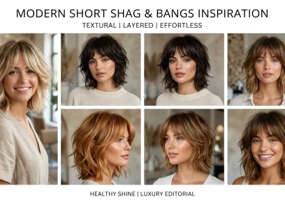 Modern short shag haircut with bangs and textured layers